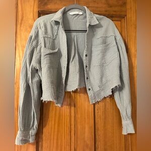 Altar’d State Women's Light Blue Cropped Jacket